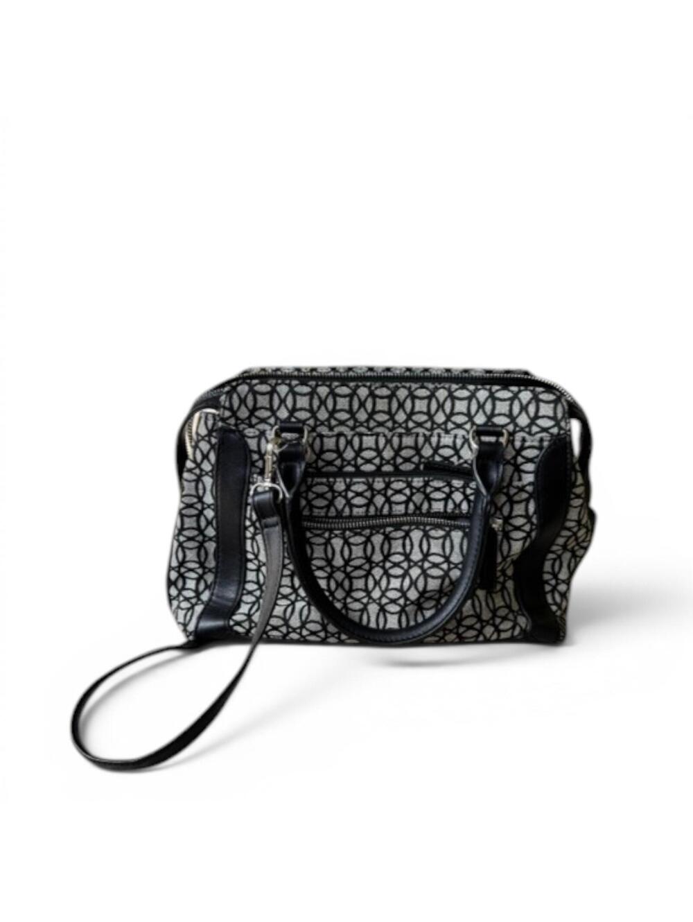 Black and White Patterned Handbag with Adjustable Strap Geometric Purse EUC